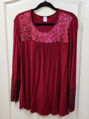 SUN N MOON LONG SLEEVE BLOUSE WITH SEQUIN YOKE AND CUFFS
